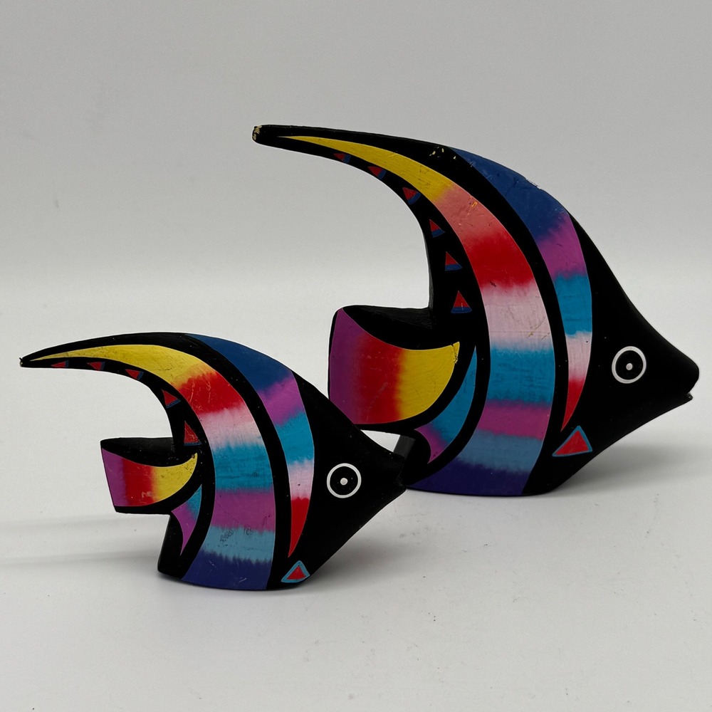 Vintage Makin Waves Bermuda Painted Wood Angel Fish Figurines Pair Coastal Decor